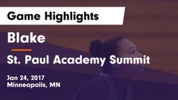 Blake  vs St. Paul Academy Summit Game Highlights - Jan 24, 2017