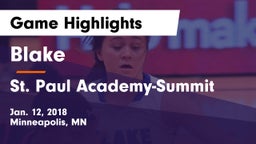 Blake  vs St. Paul Academy-Summit  Game Highlights - Jan. 12, 2018