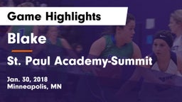 Blake  vs St. Paul Academy-Summit  Game Highlights - Jan. 30, 2018