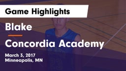 Blake  vs Concordia Academy Game Highlights - March 3, 2017