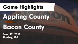 Appling County  vs Bacon County  Game Highlights - Jan. 19, 2019