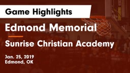 Edmond Memorial  vs Sunrise Christian Academy Game Highlights - Jan. 25, 2019