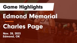 Edmond Memorial  vs Charles Page  Game Highlights - Nov. 28, 2023