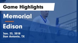 Memorial  vs Edison  Game Highlights - Jan. 23, 2018