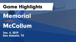 Memorial  vs McCollum  Game Highlights - Jan. 4, 2019