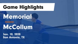 Memorial  vs McCollum  Game Highlights - Jan. 10, 2020