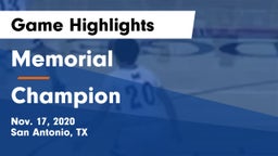 Memorial  vs Champion  Game Highlights - Nov. 17, 2020