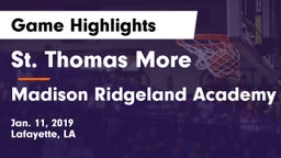 St. Thomas More  vs Madison Ridgeland Academy Game Highlights - Jan. 11, 2019