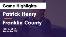 Patrick Henry  vs Franklin County  Game Highlights - Jan. 7, 2019