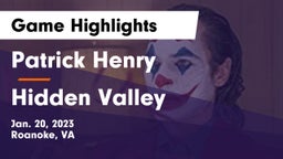 Patrick Henry  vs Hidden Valley  Game Highlights - Jan. 20, 2023