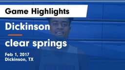 Dickinson  vs clear springs Game Highlights - Feb 1, 2017