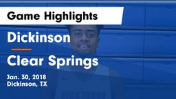Dickinson  vs Clear Springs Game Highlights - Jan. 30, 2018