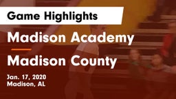 Madison Academy  vs Madison County  Game Highlights - Jan. 17, 2020
