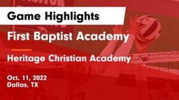 First Baptist Academy vs Heritage Christian Academy  Game Highlights - Oct. 11, 2022