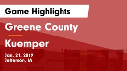 Greene County  vs Kuemper  Game Highlights - Jan. 21, 2019