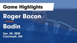 Roger Bacon  vs Badin  Game Highlights - Jan. 28, 2020