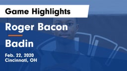 Roger Bacon  vs Badin  Game Highlights - Feb. 22, 2020