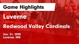 Luverne  vs Redwood Valley Cardinals Game Highlights - Jan. 31, 2020