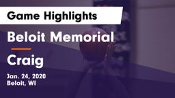 Beloit Memorial  vs Craig  Game Highlights - Jan. 24, 2020