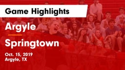 Argyle  vs Springtown  Game Highlights - Oct. 15, 2019