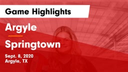 Argyle  vs Springtown  Game Highlights - Sept. 8, 2020