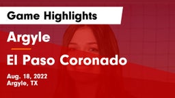 Argyle  vs El Paso Coronado  Game Highlights - Aug. 18, 2022