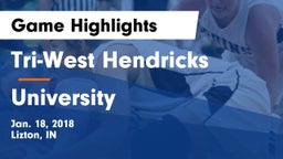 Tri-West Hendricks  vs University Game Highlights - Jan. 18, 2018