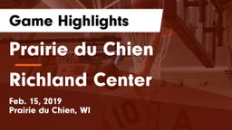 Prairie du Chien  vs Richland Center  Game Highlights - Feb. 15, 2019
