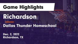 Richardson  vs Dallas Thunder Homeschool  Game Highlights - Dec. 2, 2022