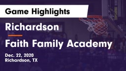 Richardson  vs Faith Family Academy Game Highlights - Dec. 22, 2020
