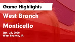 West Branch  vs Monticello  Game Highlights - Jan. 24, 2020