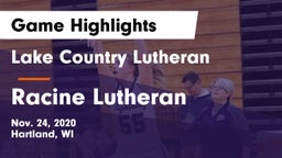 Lake Country Lutheran  vs Racine Lutheran  Game Highlights - Nov. 24, 2020