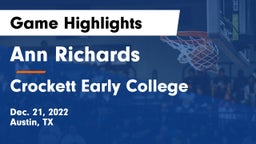 Ann Richards  vs Crockett Early College  Game Highlights - Dec. 21, 2022