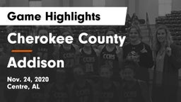 Cherokee County  vs Addison  Game Highlights - Nov. 24, 2020