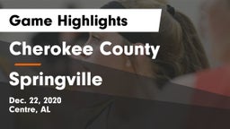 Cherokee County  vs Springville  Game Highlights - Dec. 22, 2020