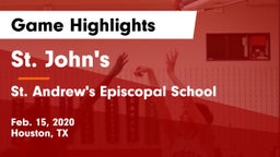 St. John's  vs St. Andrew's Episcopal School Game Highlights - Feb. 15, 2020