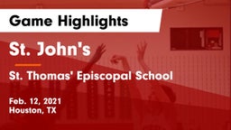 St. John's  vs St. Thomas' Episcopal School Game Highlights - Feb. 12, 2021
