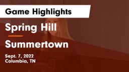 Spring Hill  vs Summertown Game Highlights - Sept. 7, 2022