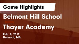 Belmont Hill School vs Thayer Academy  Game Highlights - Feb. 8, 2019