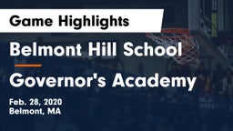 Belmont Hill School vs Governor's Academy  Game Highlights - Feb. 28, 2020