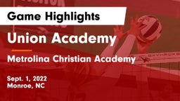 Union Academy  vs Metrolina Christian Academy  Game Highlights - Sept. 1, 2022