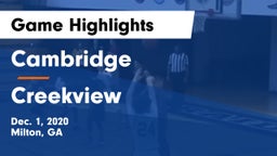 Cambridge  vs Creekview  Game Highlights - Dec. 1, 2020