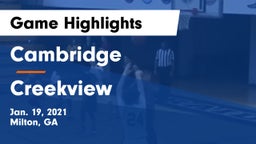 Cambridge  vs Creekview  Game Highlights - Jan. 19, 2021