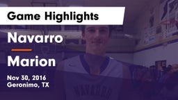 Navarro  vs Marion  Game Highlights - Nov 30, 2016