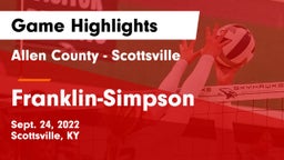 Allen County - Scottsville  vs Franklin-Simpson  Game Highlights - Sept. 24, 2022