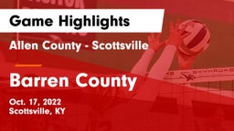 Allen County - Scottsville  vs Barren County  Game Highlights - Oct. 17, 2022