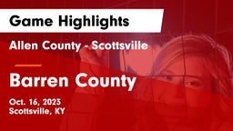 Allen County - Scottsville  vs Barren County Game Highlights - Oct. 16, 2023