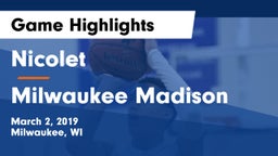 Nicolet  vs Milwaukee Madison Game Highlights - March 2, 2019