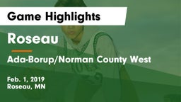 Roseau  vs Ada-Borup/Norman County West Game Highlights - Feb. 1, 2019