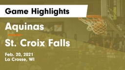 Aquinas  vs St. Croix Falls  Game Highlights - Feb. 20, 2021